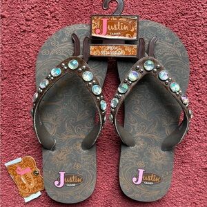 Justin Ladies Brown Sandals with Embellishments